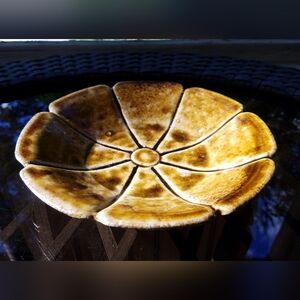 Vintage Studio Pottery Brown Gold Flower Plate Dish w/ Maker's Mark Neutral Boho